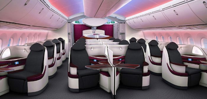 Qatar Airways Boeing 787 Dreamliner business class aircraft interior cabin