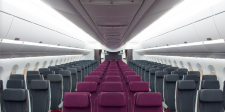 The spacious Airbus A350 cabin is a rival to the Boeing 787 Dreamliner