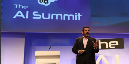 BA CEO Alex Cruz addressing artificial intelligence experts at the AI Summit at London Tech Week