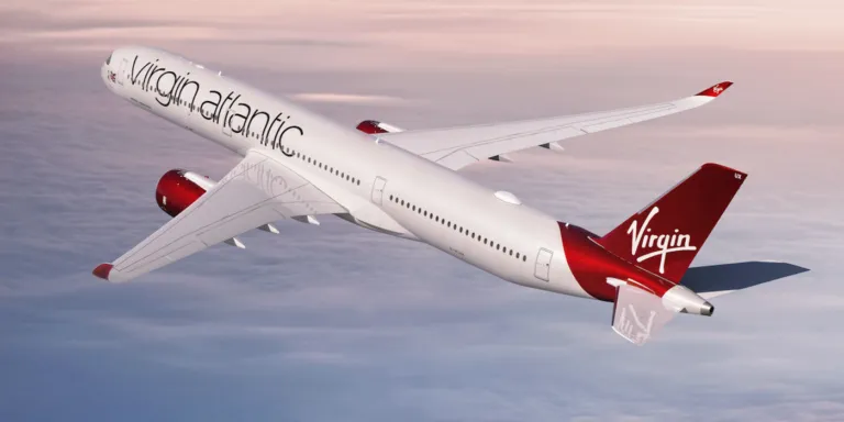 A Virgin Atlantic plane flying through the sky