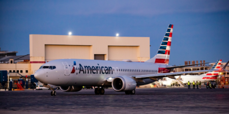 an american airlines boeing 737 max at the airport