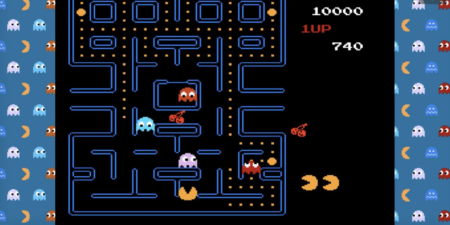 a screen showing the pac man video game