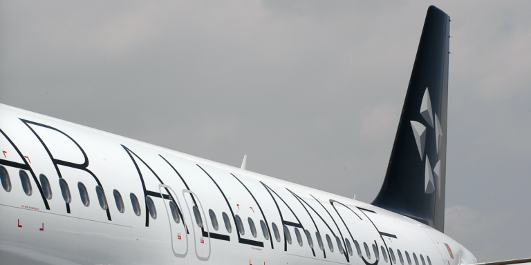 a plane with a Star Alliance livery