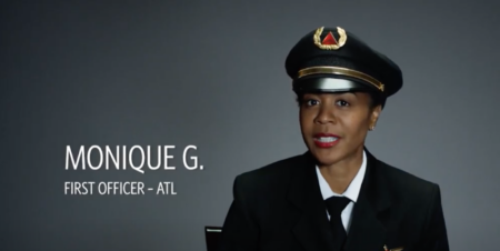 Monique, a delta airlines first officer, in uniform