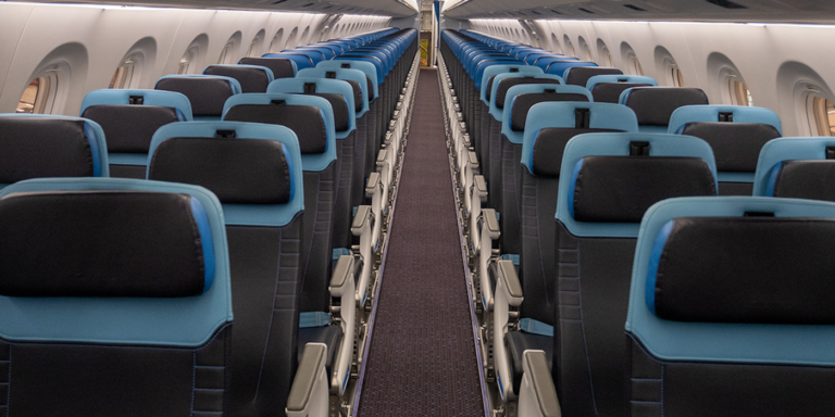 recaro economy class seats in a klm cityhopper aircraft cabin