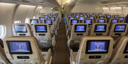 seatback entertainment screens in a china airlines plane, showing live news programmes