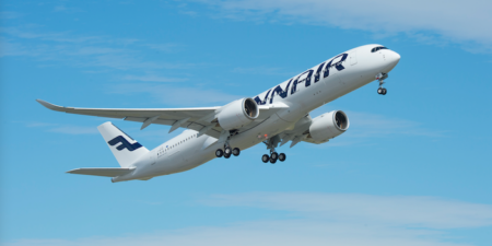 A Finnair Airbus A350 XWB plane taking off