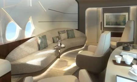 An area with comfortable seats and sofas in Lufthansa Technik's BBJ-9 VIP cabin concept