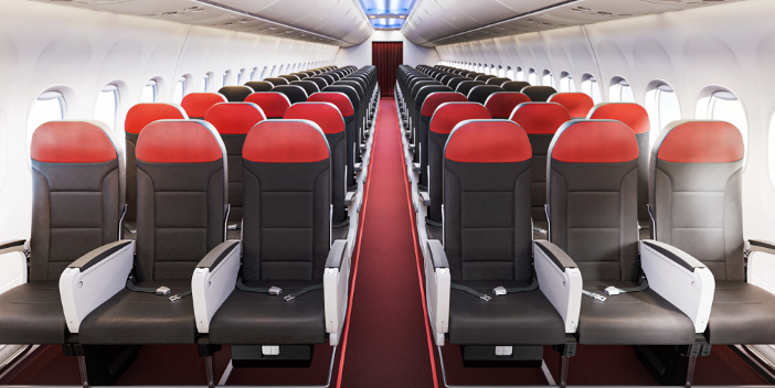 a Front View of a Vietjet boeing 737 aircraft cabin