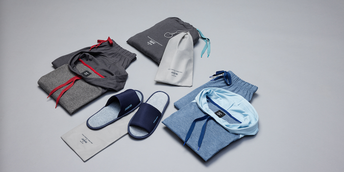 Grey and blue pyjama options for Eva Air