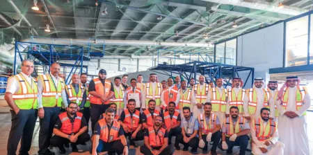 Saudia Technic staff in an aircraft hangar
