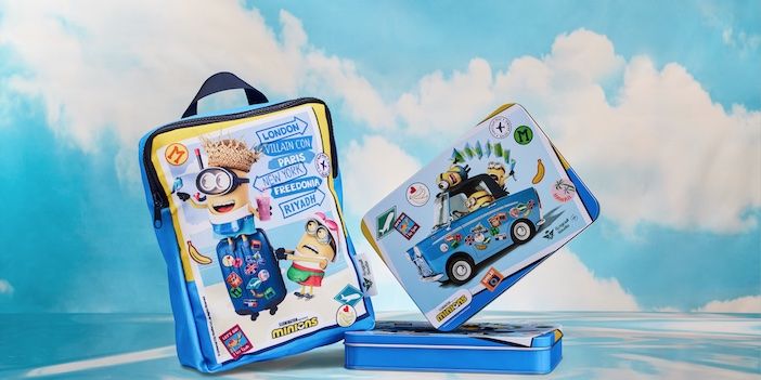 saudia airlines' kids kits, with a minions branded backpack and activity kit