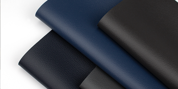 swatches of the AV Bio fabric, in black and blue shades