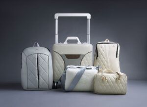 Image shows some pieces from the second collection of 'Aircrafted by Emirates' - unique luggage handmade from upcycled aircraft interiors