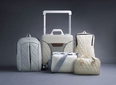 Image shows some pieces from the second collection of 'Aircrafted by Emirates' - unique luggage handmade from upcycled aircraft interiors